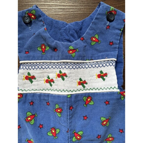 Vintage 70s 80s Y2K Retro USA Corduroy Romper Button Up Smocked PlaneOveralls s7 - Picture 2 of 6